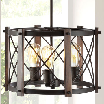 Ferme 16" Adjustable Iron Rustic Farmhouse LED Pendant - JONATHAN Y